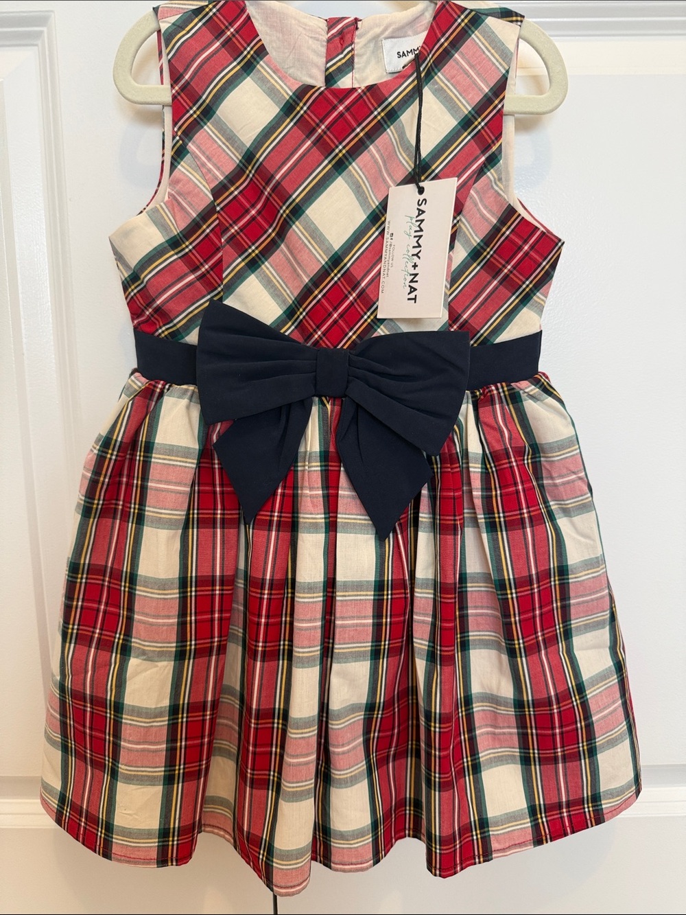 Sammy + Nat Red and Navy Plaid Holiday Dress with Bow